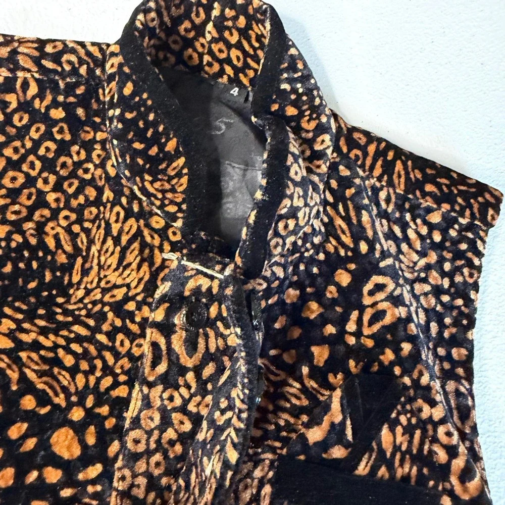 Kids Velour Leopard Print Vest‎ Knot Button Mandarin Collar Statement Vest YS